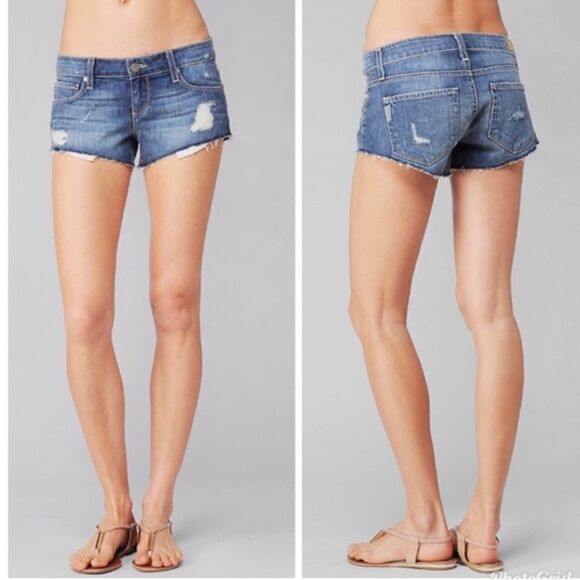 Paige Riley Distressed Cut Off High Rise Denim Shorts - Picture 1 of 6
